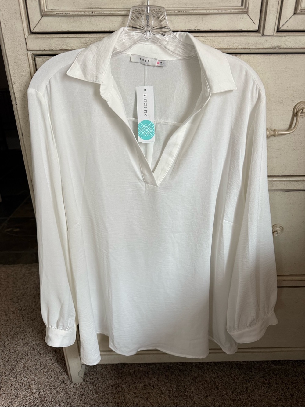 Lush White 3/4 Sleeve Collared Blouse